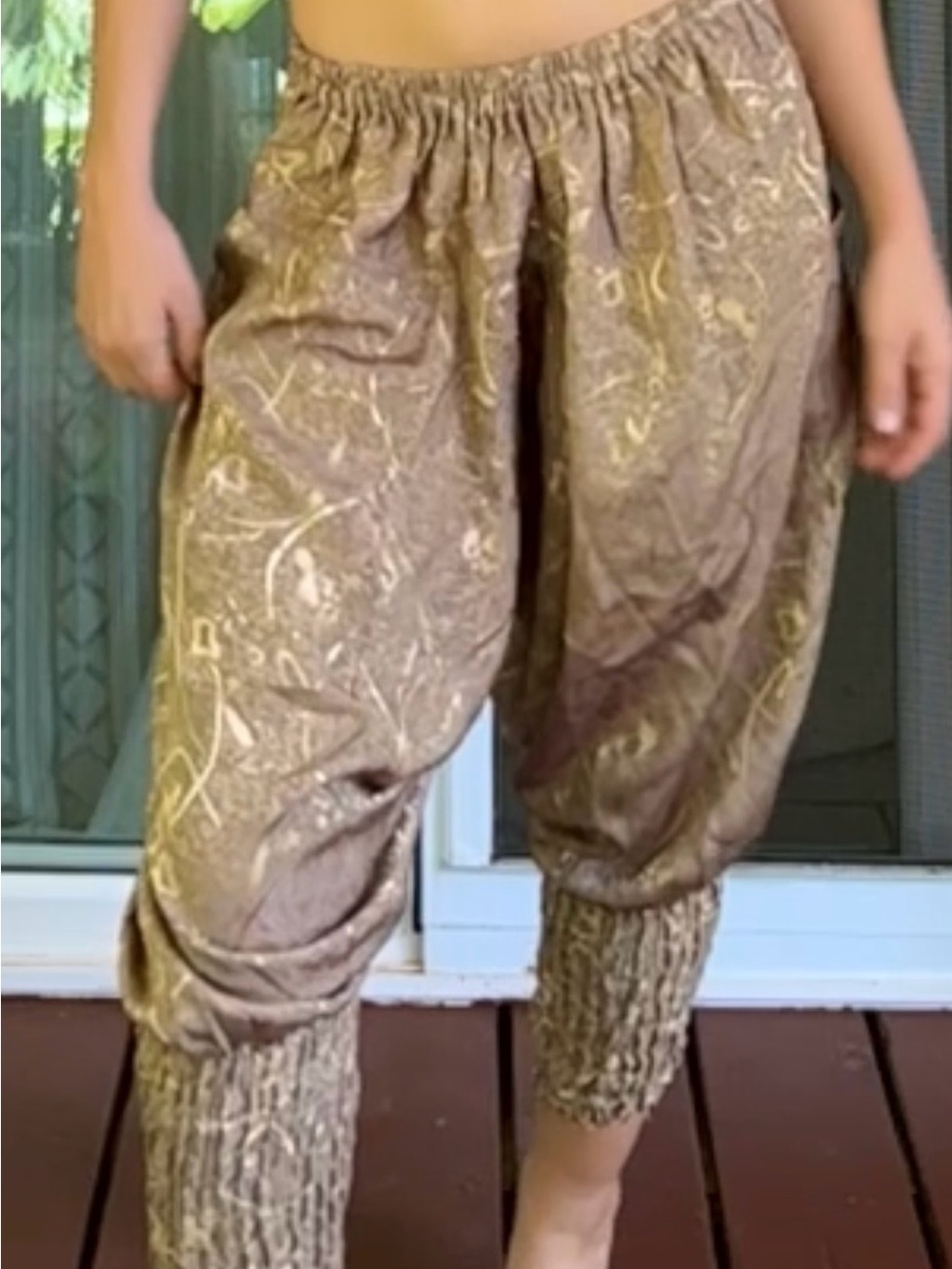 Relaxed Harem Pants in Metallic Brown - Unbranded